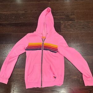 Aviator Nation Pink Hoodie with Rainbow Stripes